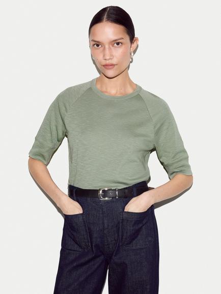 Jigsaw Cotton Luxe Raglan Sleeve T-Shirt, Green