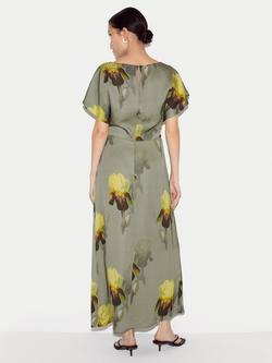 Jigsaw Iris Print Satin Midi Dress, Green - view 2, Green