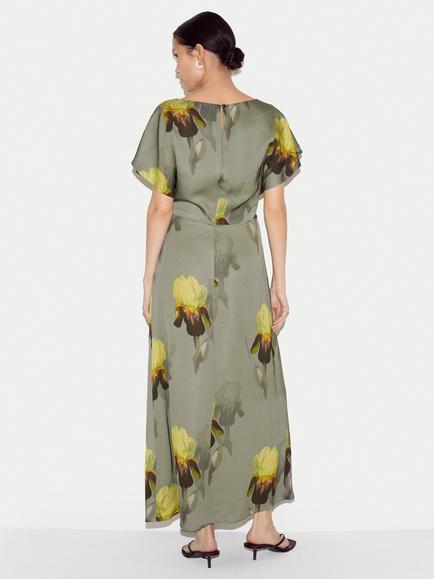 Jigsaw Iris Print Satin Midi Dress - view 2, Green