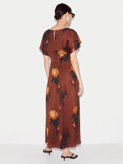 Jigsaw Iris Print Satin Midi Dress, Orange - view 2, Orange