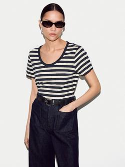 Jigsaw Cotton Slub Stripe Baby T-Shirt, Navy/Cream