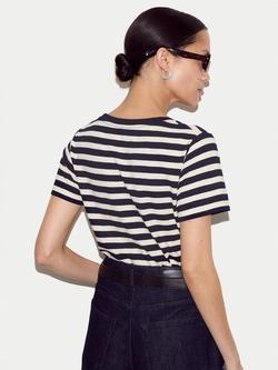 Jigsaw Cotton Slub Stripe Baby T-Shirt - view 2, Navy/Cream