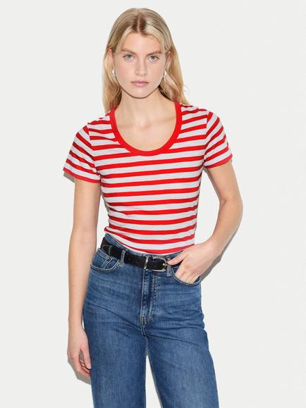 Jigsaw Cotton Slub Stripe Baby T-Shirt, Red/White