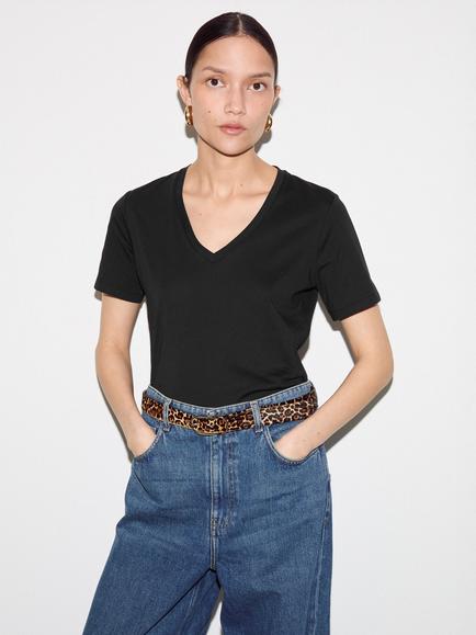 Jigsaw Supima Cotton V Neck T-Shirt, Black