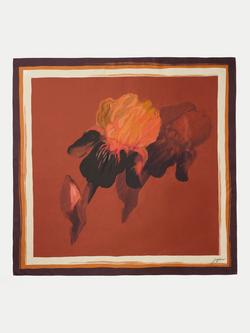 Jigsaw Iris Print Pure Silk Scarf, Orange