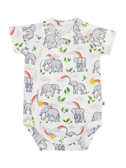 Frugi Kids' Shay Summer Short Sleeve Bodysuit, Pack of 2, Elephantplains/White - view 2, Elephantplains/White