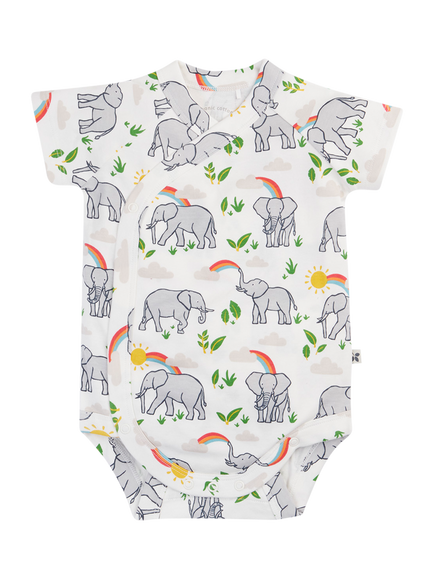 Frugi Kids' Shay Summer Short Sleeve Bodysuit, Pack of 2, Elephantplains/White - view 2, Elephantplains/White