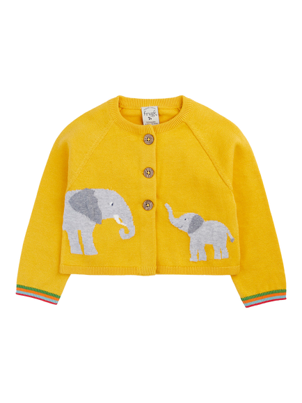 Frugi Baby Elephant Bonny Baby Cardigan, Yellow, Yellow
