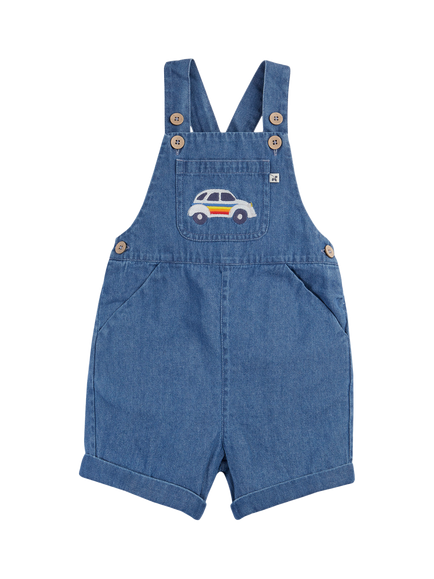 Frugi Baby Cotton Denim Dungarees, Denim/Car, Denim/Car