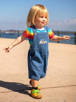Frugi Baby Cotton Denim Dungarees, Denim/Car - view 2, Denim/Car