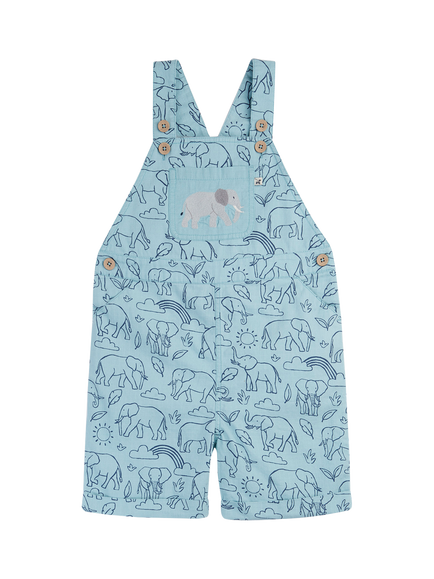 Frugi Baby Matthew Short Dungarees, Happy Herd/Elephant, Happy Herd/Elephant