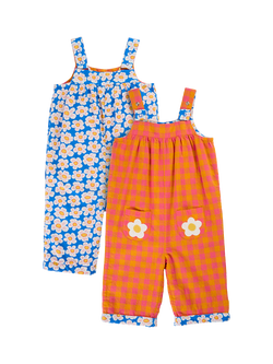 Frugi Kids' Sylvie Reversible Dungarees, Spark Check/Daisy, Spark Check/Daisy