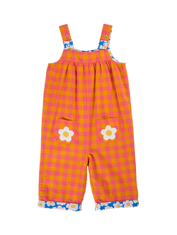 Frugi Kids' Sylvie Reversible Dungarees, Spark Check/Daisy - view 2, Spark Check/Daisy