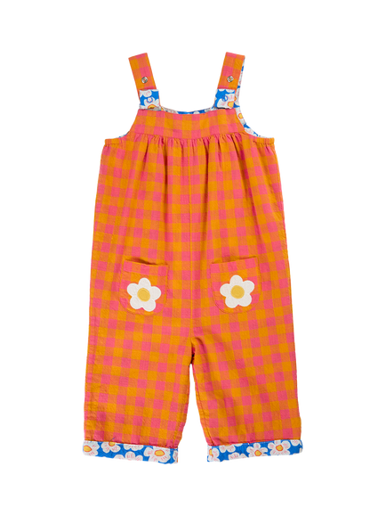 Frugi Kids' Sylvie Reversible Dungarees, Spark Check/Daisy - view 2, Spark Check/Daisy