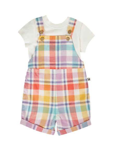 Frugi Baby Freddie T-Shirt and Shortie Dungaree Set, Springtime Check, Springtime Check