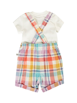 Frugi Baby Freddie T-Shirt and Shortie Dungaree Set, Springtime Check - view 2, Springtime Check