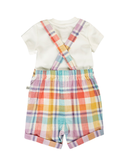 Frugi Baby Freddie T-Shirt and Shortie Dungaree Set, Springtime Check - view 2, Springtime Check