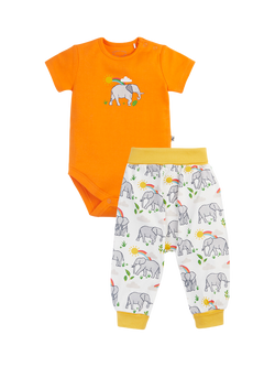 Frugi Baby Little Bodysuit and Joggers Set, Spark/Elephantplains, Spark/Elephantplains