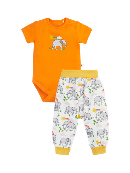 Frugi Baby Little Bodysuit and Joggers Set, Spark/Elephantplains, Spark/Elephantplains
