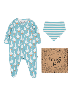 Frugi Baby Lovely Sleepsuit and Bib Gift Set, Goose Gaggle