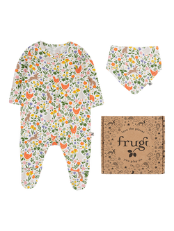 Frugi Baby Lovely Sleepsuit and Bib Gift Set, Meadow Play