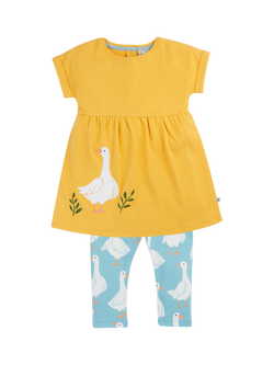 Frugi Baby Mari Dress and Leggings Set, Bmblebee/Goosegaggle, Bmblebee/Goosegaggle