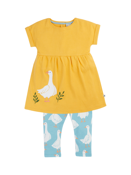 Frugi Baby Mari Dress and Leggings Set, Bmblebee/Goosegaggle, Bmblebee/Goosegaggle