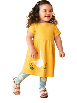 Frugi Baby Mari Dress and Leggings Set, Bmblebee/Goosegaggle - view 2, Bmblebee/Goosegaggle