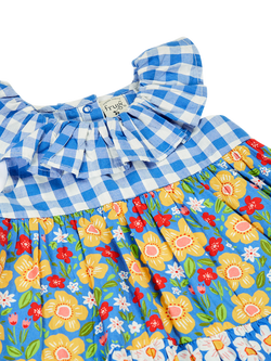 Frugi Baby Nina Cotton Floral Check Dress & Bloomers Set, Picnic Posy/Gingham - view 2, Picnic Posy/Gingham