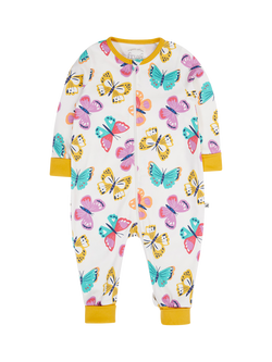 Frugi Kids' Zelah Zipped All-In-One Bodysuit, White Flutterby, White Flutterby