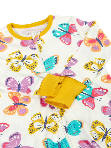 Frugi Kids' Zelah Zipped All-In-One Bodysuit, White Flutterby - view 2, White Flutterby