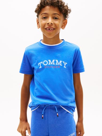 Tommy Hilfiger Kids' Monogram Logo Short Sleeve T-Shirt, Blue Mid
