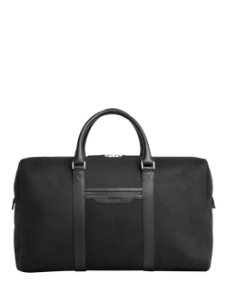 Carl Friedrik Compact Weekender Leather Holdall Bag, 35L, Navy/Hackett, Black