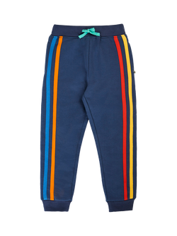 Frugi Kids' Alden Cotton Stripe Joggers, Navy Blue, Navy Blue