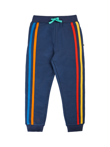 Frugi Kids' Alden Cotton Stripe Joggers, Navy Blue, Navy Blue