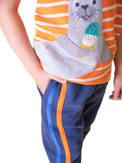 Frugi Kids' Alden Cotton Stripe Joggers, Navy Blue - view 2, Navy Blue