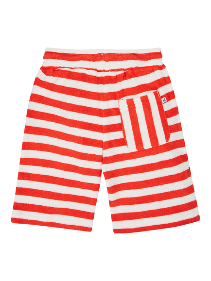 Frugi Kids' Beach Towelling Shorts, Papaya - view 2, Papaya