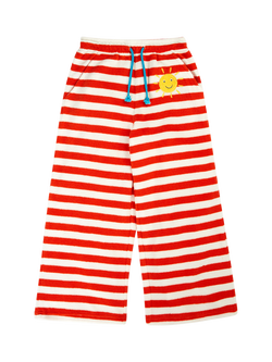 Frugi Kids' Cove Striped Drawstring Towel Trousers, Papaya, Papaya