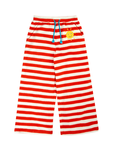Frugi Kids' Cove Striped Drawstring Towel Trousers, Papaya, Papaya