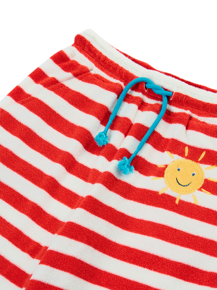 Frugi Kids' Cove Striped Drawstring Towel Trousers, Papaya - view 2, Papaya