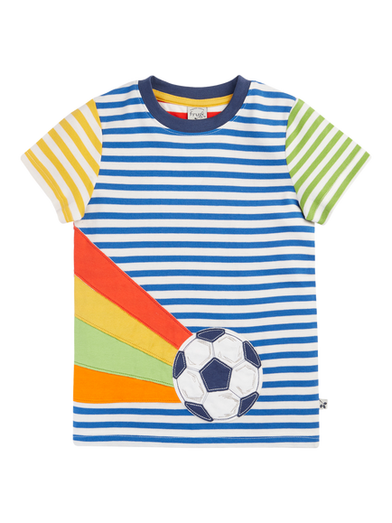 Frugi Kids' Applique Striped T-Shirt, Hotchpotch/Football, Hotchpotch/Football