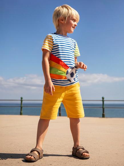 Frugi Kids' Applique Striped T-Shirt, Hotchpotch/Football - view 2, Hotchpotch/Football
