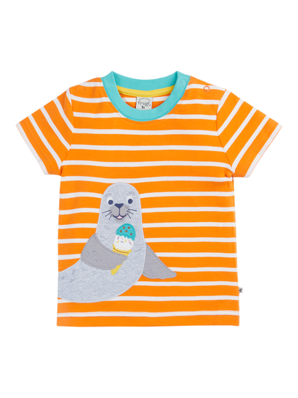 Frugi Kids' Scout Short Sleeve T-Shirt, Spark Breton/Seal, Spark Breton/Seal