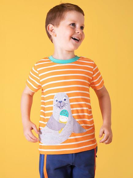 Frugi Kids' Scout Short Sleeve T-Shirt, Spark Breton/Seal - view 2, Spark Breton/Seal