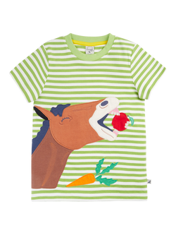 Frugi Kids' Sid Cotton Applique Stripe T-Shirt, Lime Stripe/Horse, Lime Stripe/Horse