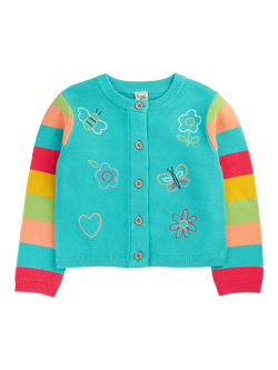 Frugi Kids' Cammie Animal Motif Cardigan, Pacific Aqua, Pacific Aqua