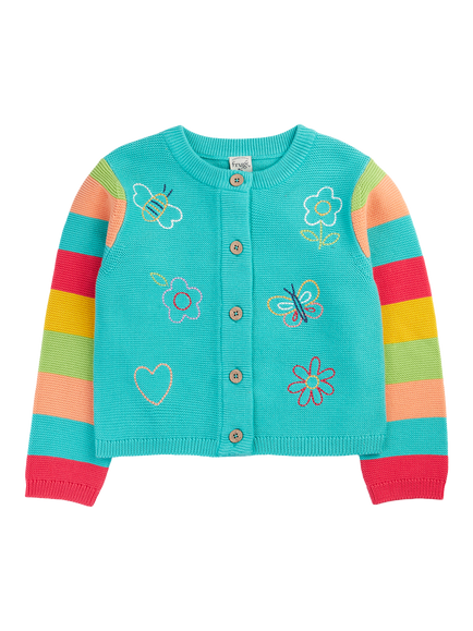 Frugi Kids' Cammie Animal Motif Cardigan, Pacific Aqua, Pacific Aqua