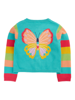 Frugi Kids' Cammie Animal Motif Cardigan, Pacific Aqua - view 2, Pacific Aqua