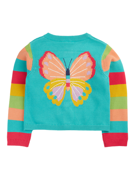 Frugi Kids' Cammie Animal Motif Cardigan, Pacific Aqua - view 2, Pacific Aqua