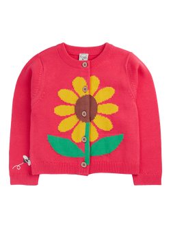 Frugi Kids' Ella Sunflower Cardigan, Rhubarb/Sunflower, Rhubarb/Sunflower